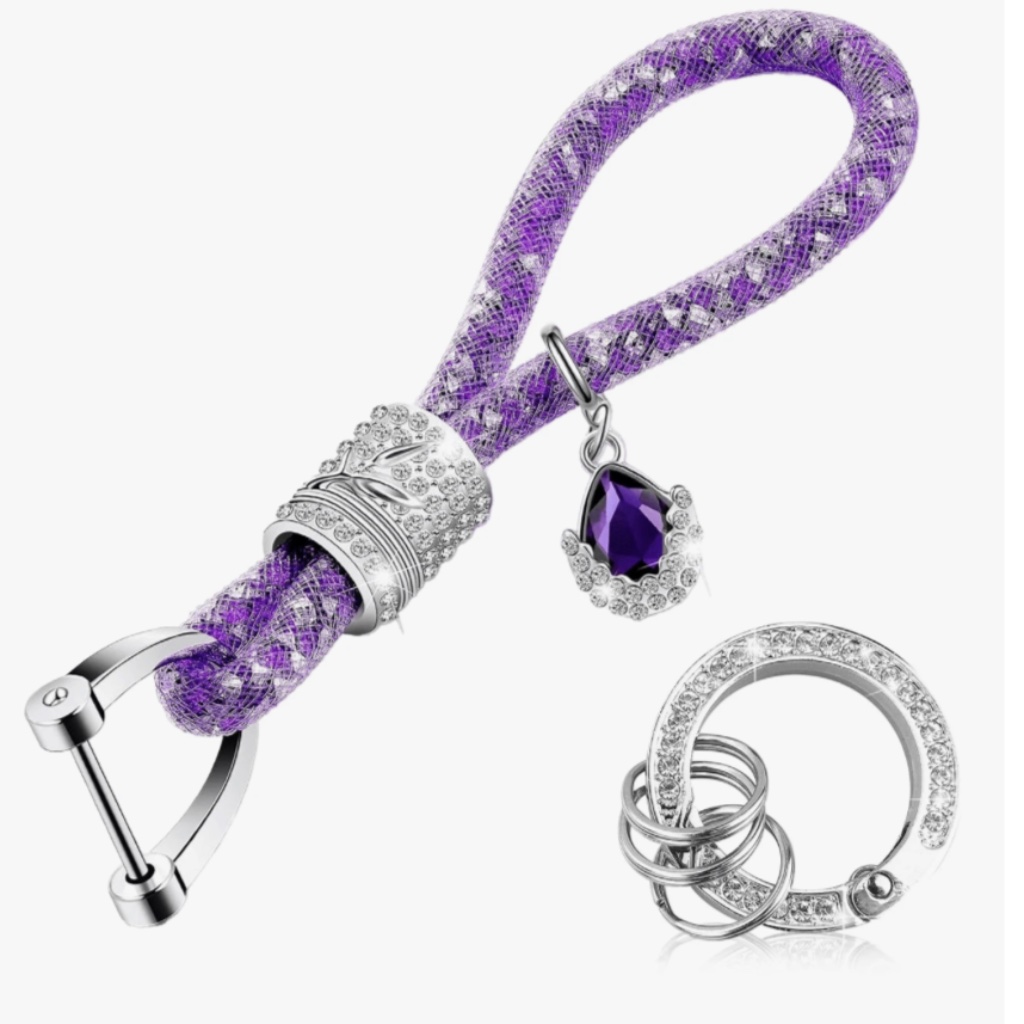 Sliver And Purple Jeweled Keychain Car Key Fob